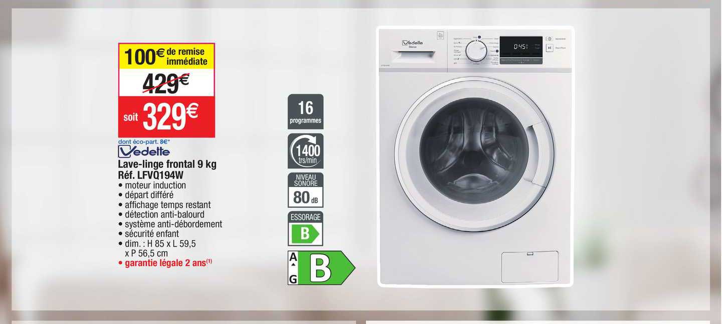 lave-linge frontal 9 kg vedette