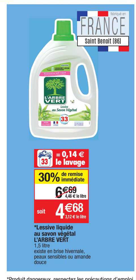 lessive liquide au savon vegetal l'arbre vert