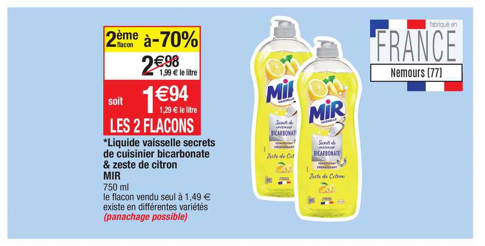 liquide vaisselle secrets de cuisinier bicarbonate & zeste de citron mir