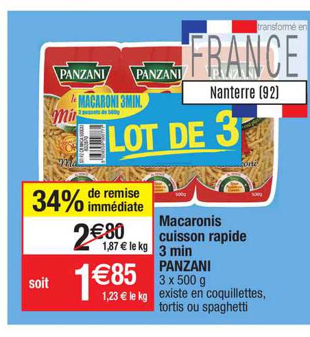 macaronis cuisson rapide 3 min panzani