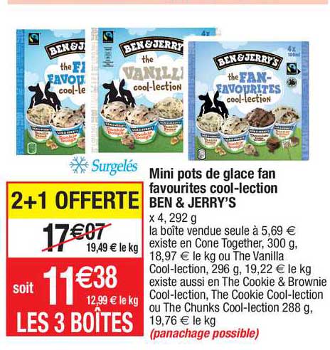 mini pots de glace fan favourites cool-lection ben & jerry's 2+1 offerte
