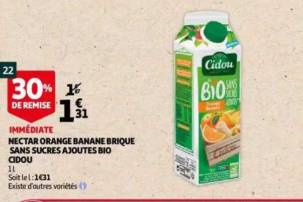 Nectar Orange Banane Brique Sans Sucres Ajoutés Bio Cidou