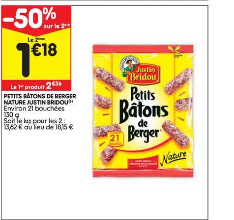 Petits Bâtons De Berger Nature Justin Bridou