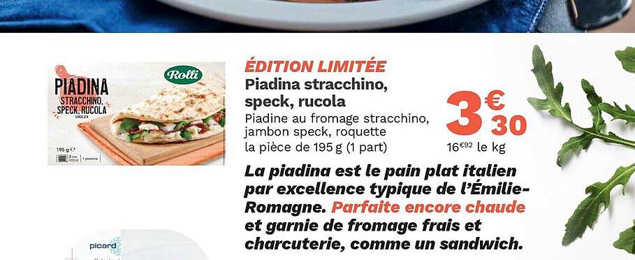 piadine au fromage stracchino, jambon speck, roquette