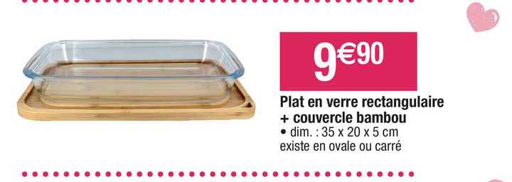 Plat En Verre Rectangulaire + Couvercle Bambou
