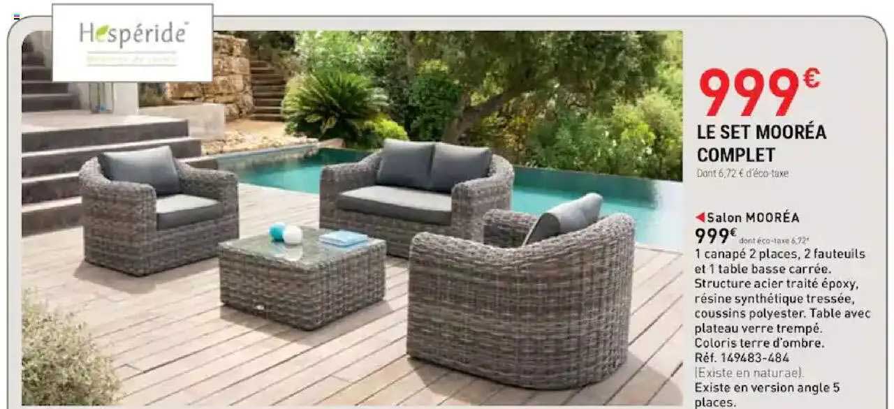 salon mooréa: 1 canapé 2 places, 2 fauteuils et 1 table basse carrée