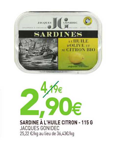 sardine à l'huile citron jacques gonidec - 115 g