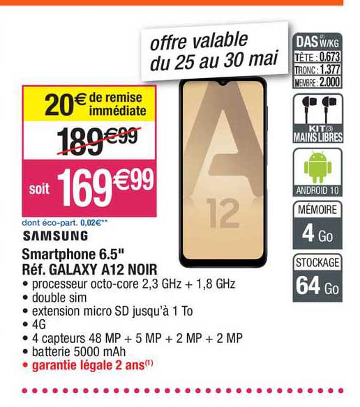 smartphone 6.5" galaxy a12 noir samsung