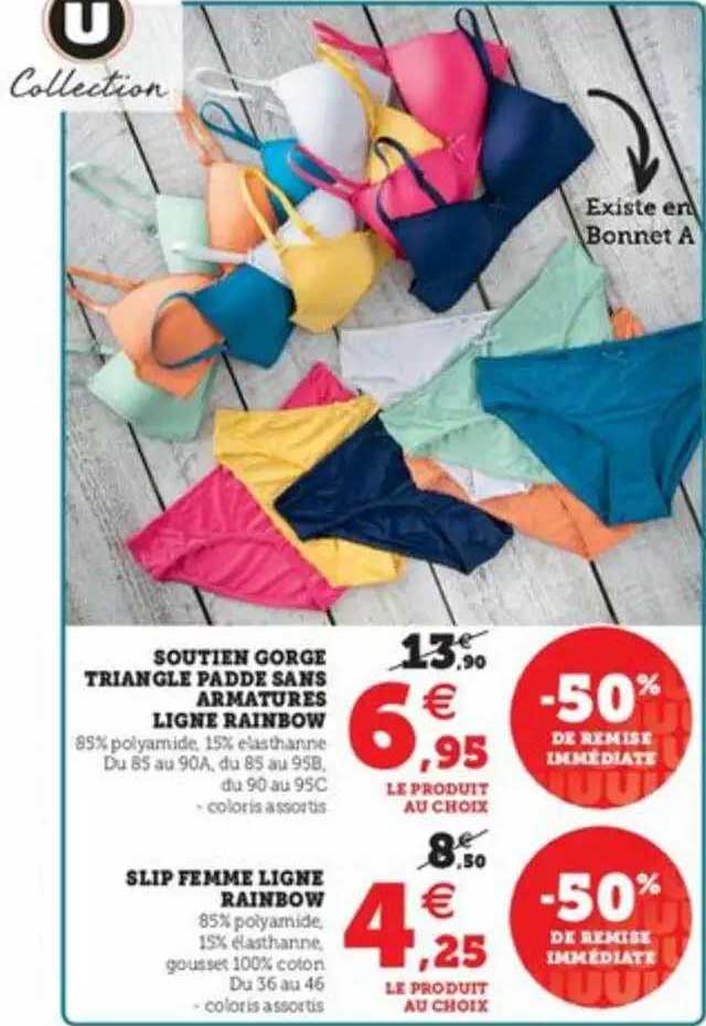soutien gorge triangle padde sans armatures ligne rainbow, slip femme ligne rainbow