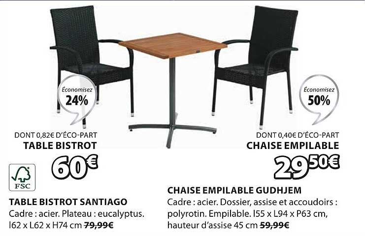Table Bistrot Santiago, Chaise Empilable Gudhjem
