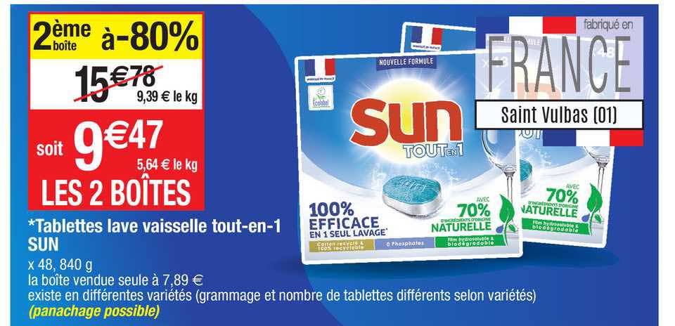 tablettes lave vaisselle tout-en-1 sun