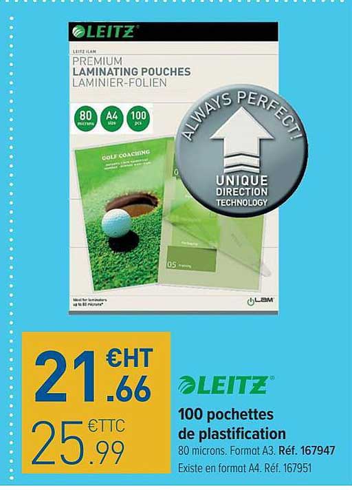 100 pochettes de plastification leitz