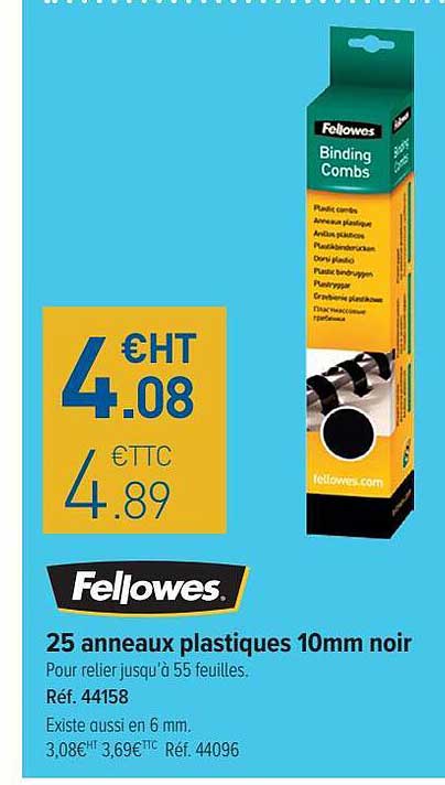25 anneaux plastiques 10mm noir fellowes