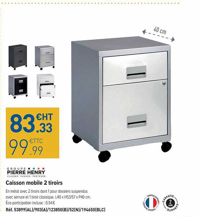 caisson mobile 2 tiroirs groupe pierre henry