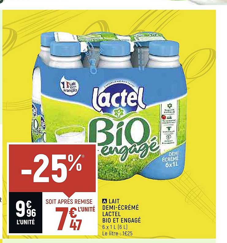 Lait Demi-écrémé Lactel Bio Et Engagé