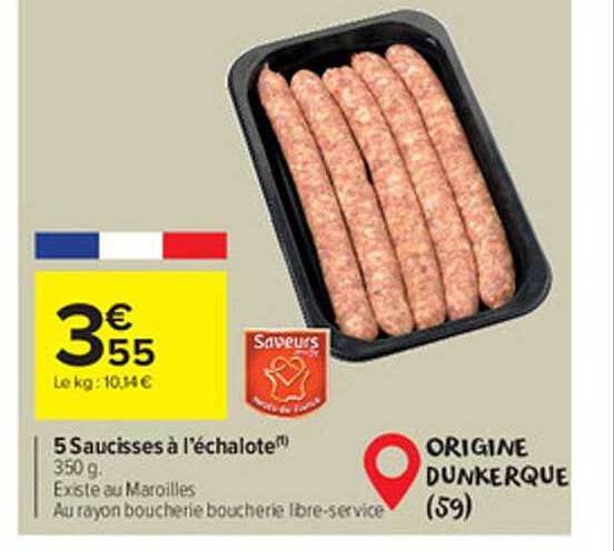 5 saucisses à l'échalote