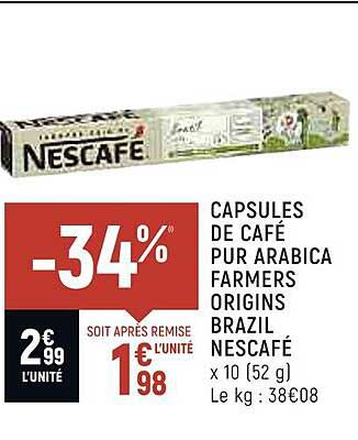 capsules de café pur arabica farmers origins brazil nescafé