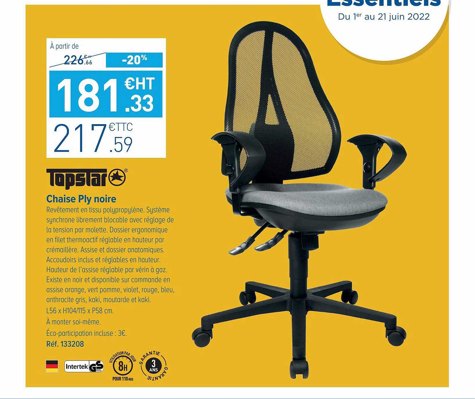 chaise ply noire topslar