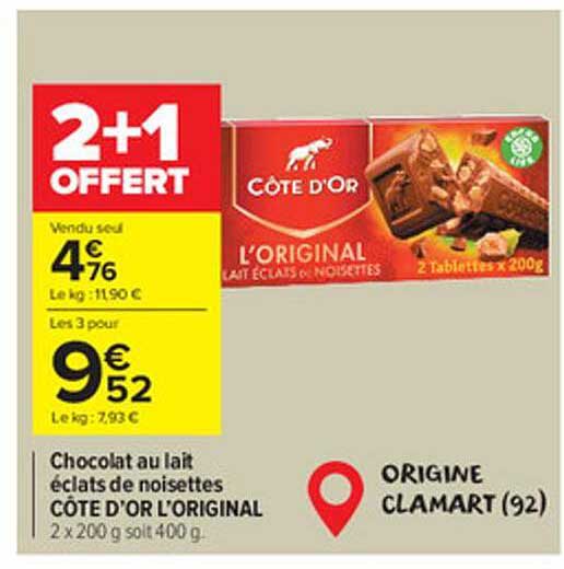 Chocolat Au Lait éclats De Noisettes Côte D'or L'original