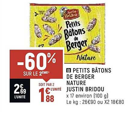 petits bâtons de berger nature justin bridou