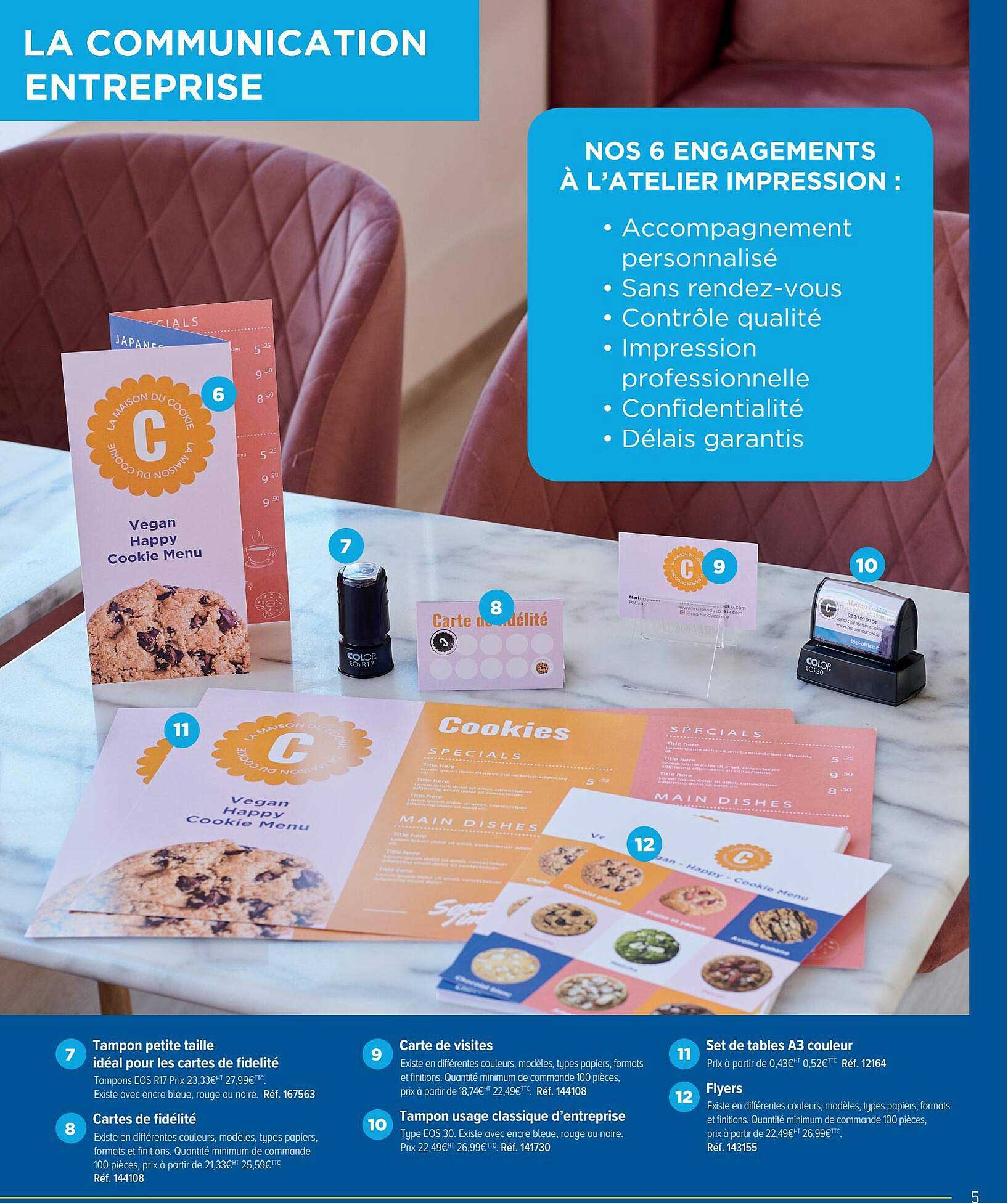 tampon petite taille idéale pour les cartes de fidélités, carte de fidélité, carte de visites, tampon usage classique d'entreprise, set de tables a3 couleur, flyers