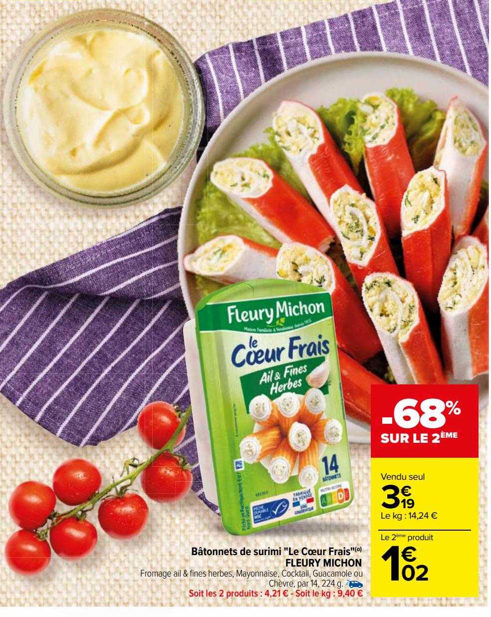 bâtonnets de surimi "le cœur frais" fleury michon