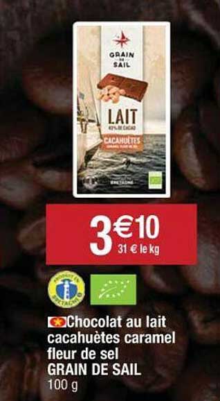 chocolat au lait cacahuètes caramel fleur de sel grain de sail