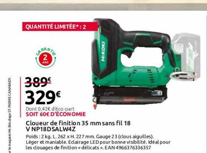 cloueur de finition 35 mm sans fil 18v hikoki