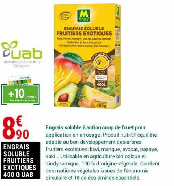 engrais soluble fruitiers exotiques 400 g uab