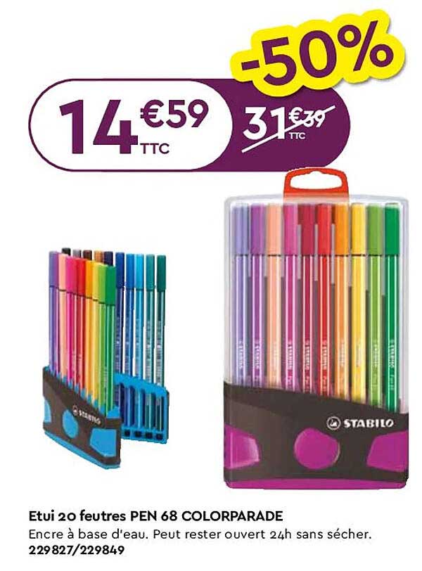 étui 20 feutres pen 68 colorparade stabilo