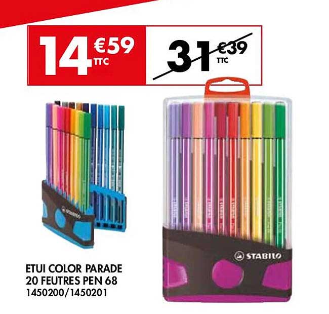 étui color parade 20 feutres pen 68 stabilo