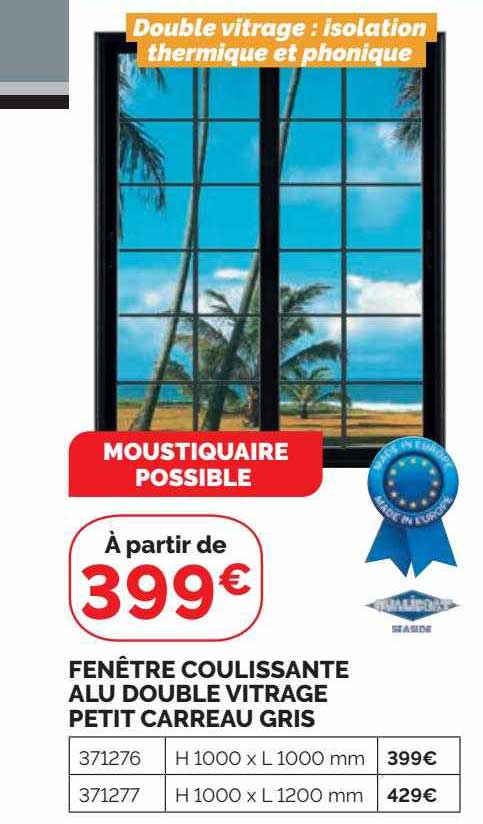 fenêtre coulissante alu double vitrage petit carreau gris