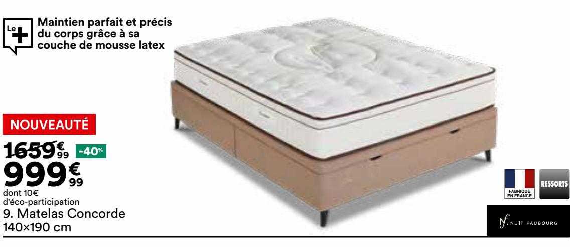 matelas concorde 140 x 190 cm nuit faubourg