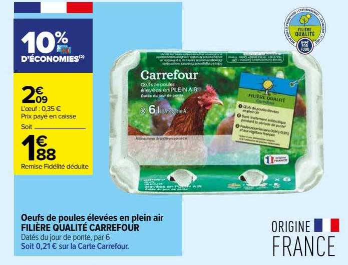 œufs de poules élevées en plein air filière qualité carrefour