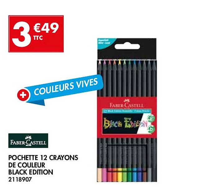 pochette 12 crayons de couleur black édition faber-castell