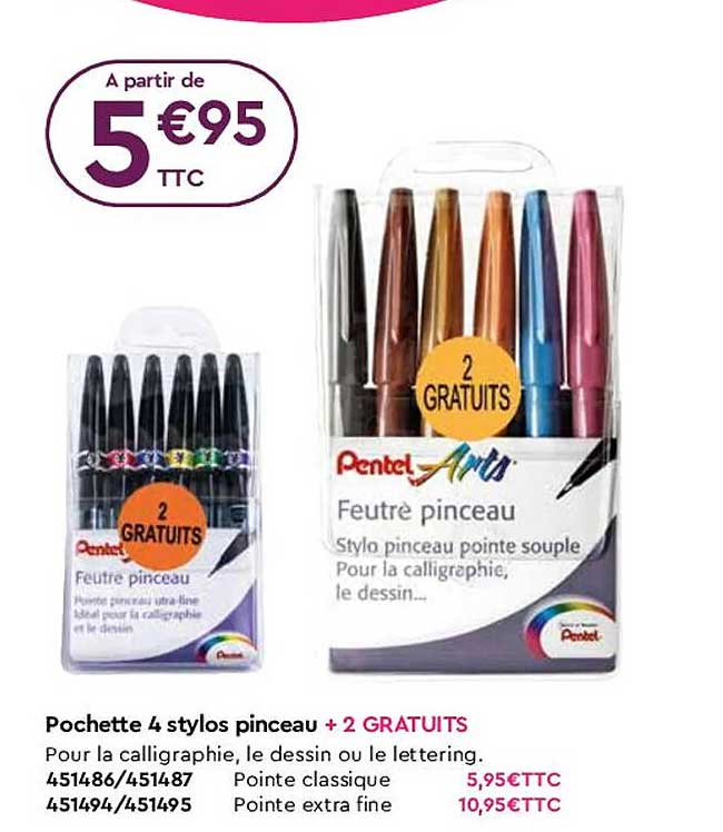 pochette 4 stylos pinceau + 2 gratuits pentel