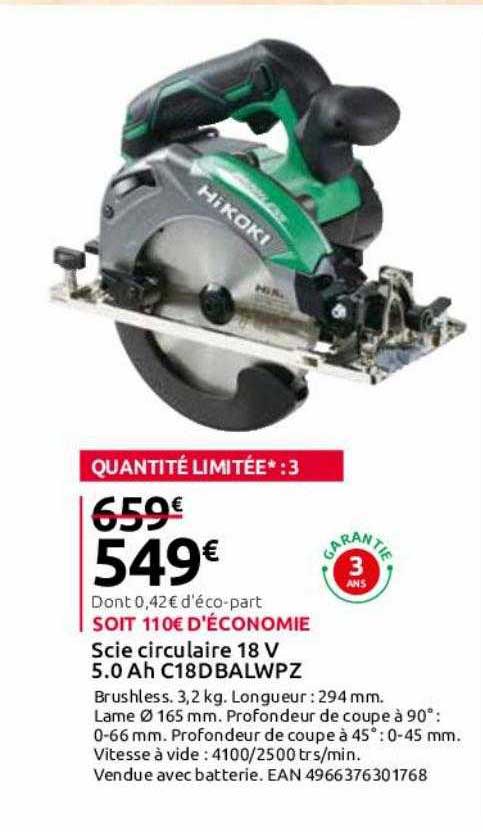 scie circulaire 18v 5.0Ah hikoki