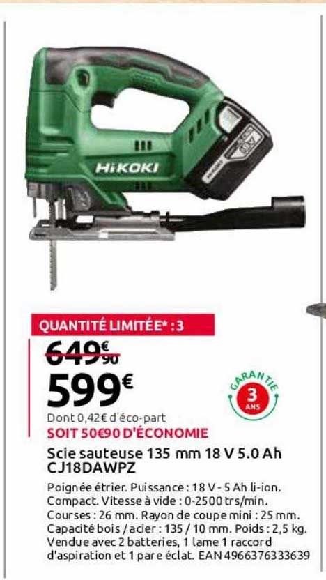 scie sauteuse 135 mm 18v 5.0Ah hikoki