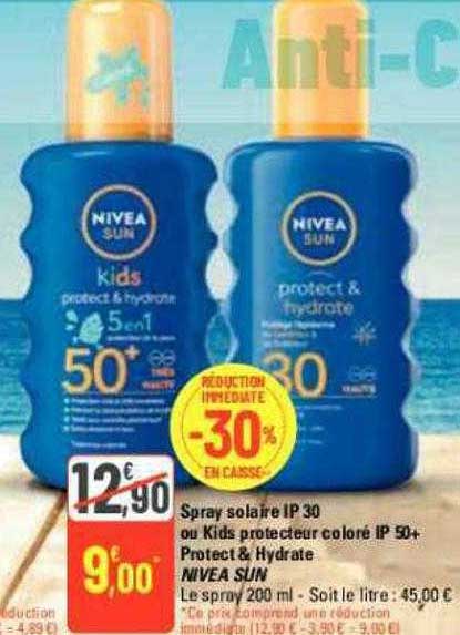 spray solaire ip 30 ou kids protecteur coloré ip 50+ protect & hydrate nivea sun
