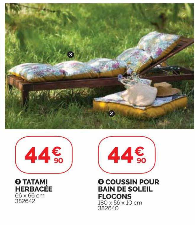 tatami herbacée, coussin pour bain de soleil flocons