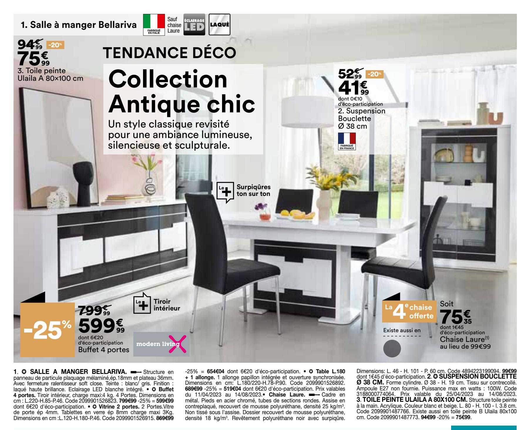 toile peinte ulaila a 80 x 100 cm, buffet 4 portes, suspension bouclette ø 38 cm, chaise laure