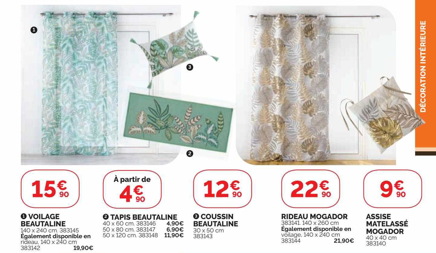 voilage beautaline, tapis beautaline, coussin beautaline, rideau mogador, assise matelassé mogador