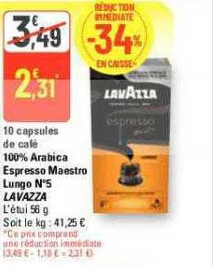 10 capsules de café 100% arabica espresso maestro lungo n°5 lavazza