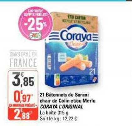 21 bâtonnets de surimi chair de colin et-ou merlu coraya l'original