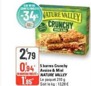 5 barres crunchy avoine & miel nature valley