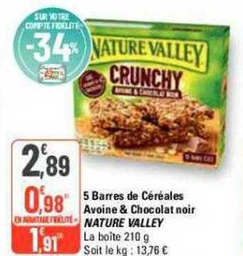 5 barres de céréales avoine & chocolat noir nature valley
