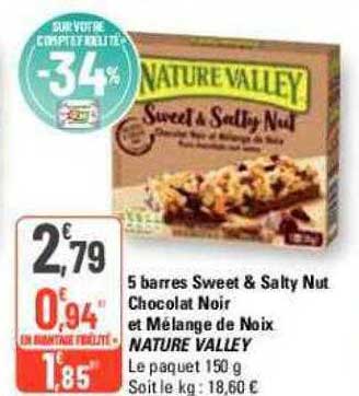 5 Barres Sweet & Salty Nut Chocolat Noir Et Mélange De Noix Nature Valley