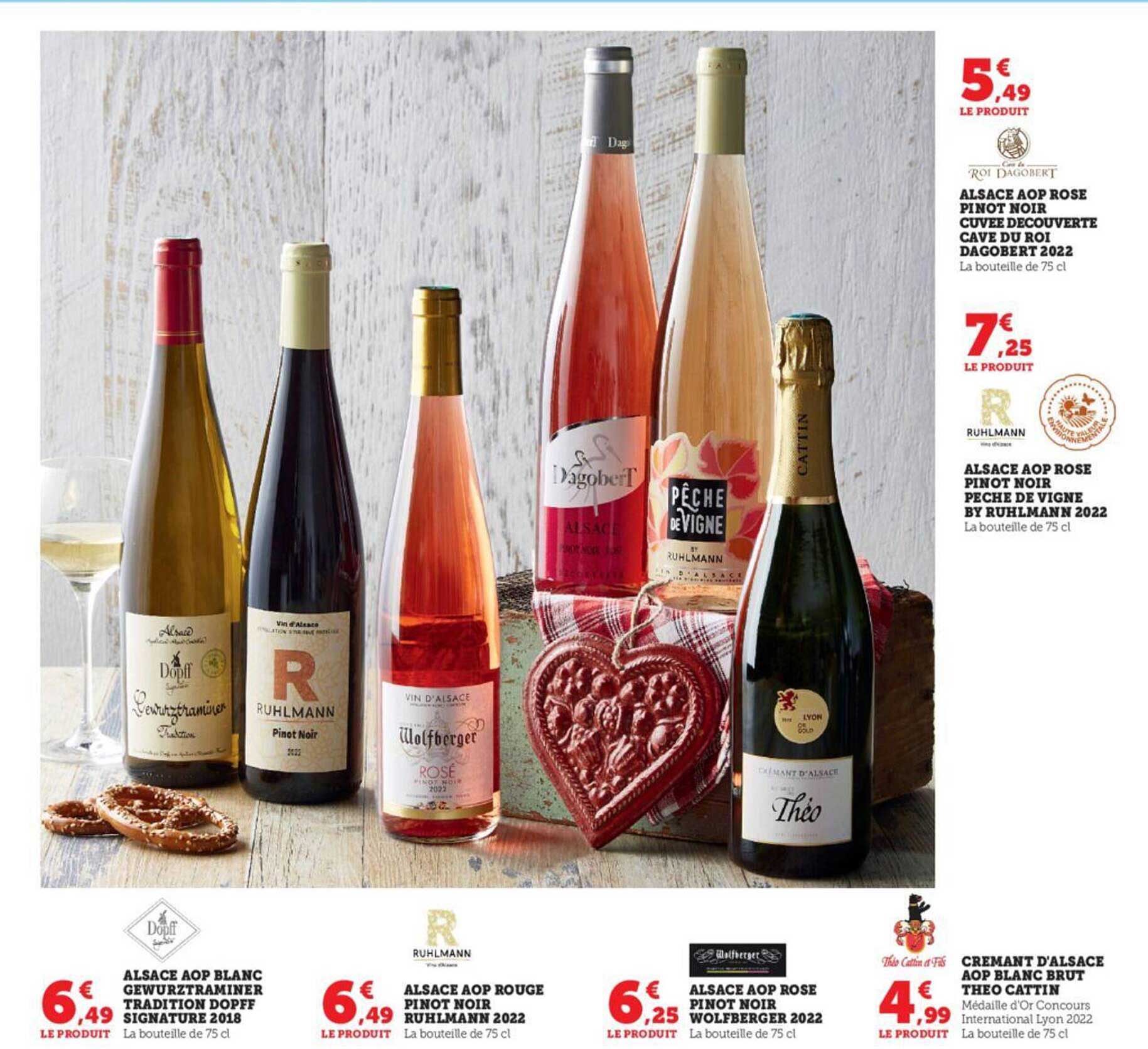 Alsace Aop Rosé Pinot Noir Cuvée Découverte Cave Du Roi Dagobert 2022, Alsace Aop Rosé Pinot Noir Pêche De Vigne By Ruhlmann 2022, Alsace Aop Blanc Gewurztraminer Tradition Dopff Signature 2018