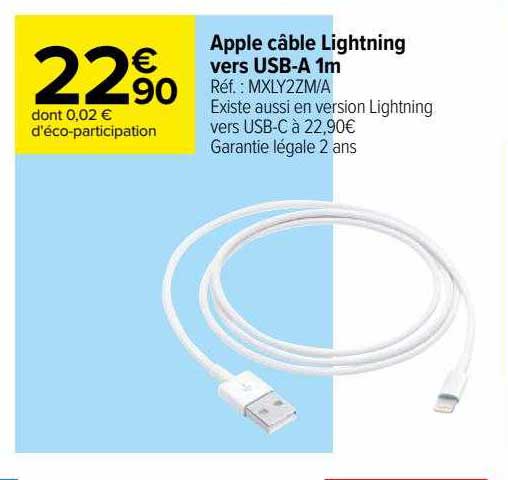apple câble lightining vers usb-a 1m