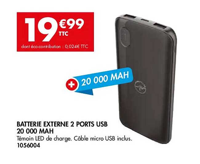 batterie externe 2 ports usb 20000 mah